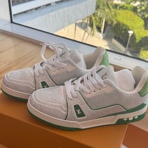 Louis Vuitton White and Green Low-Top Men's Sneakers